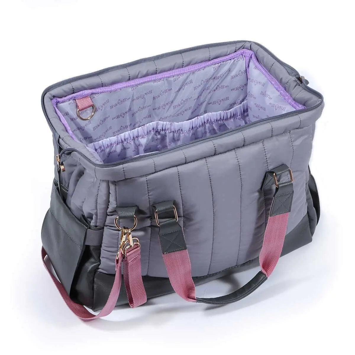 Milk&Moo Quilted Diaper Bag – Dark Gray Baby Tote with Vegan Leather, Multiple Carry Options, Stroller Straps – Stylish & Spacious for Moms