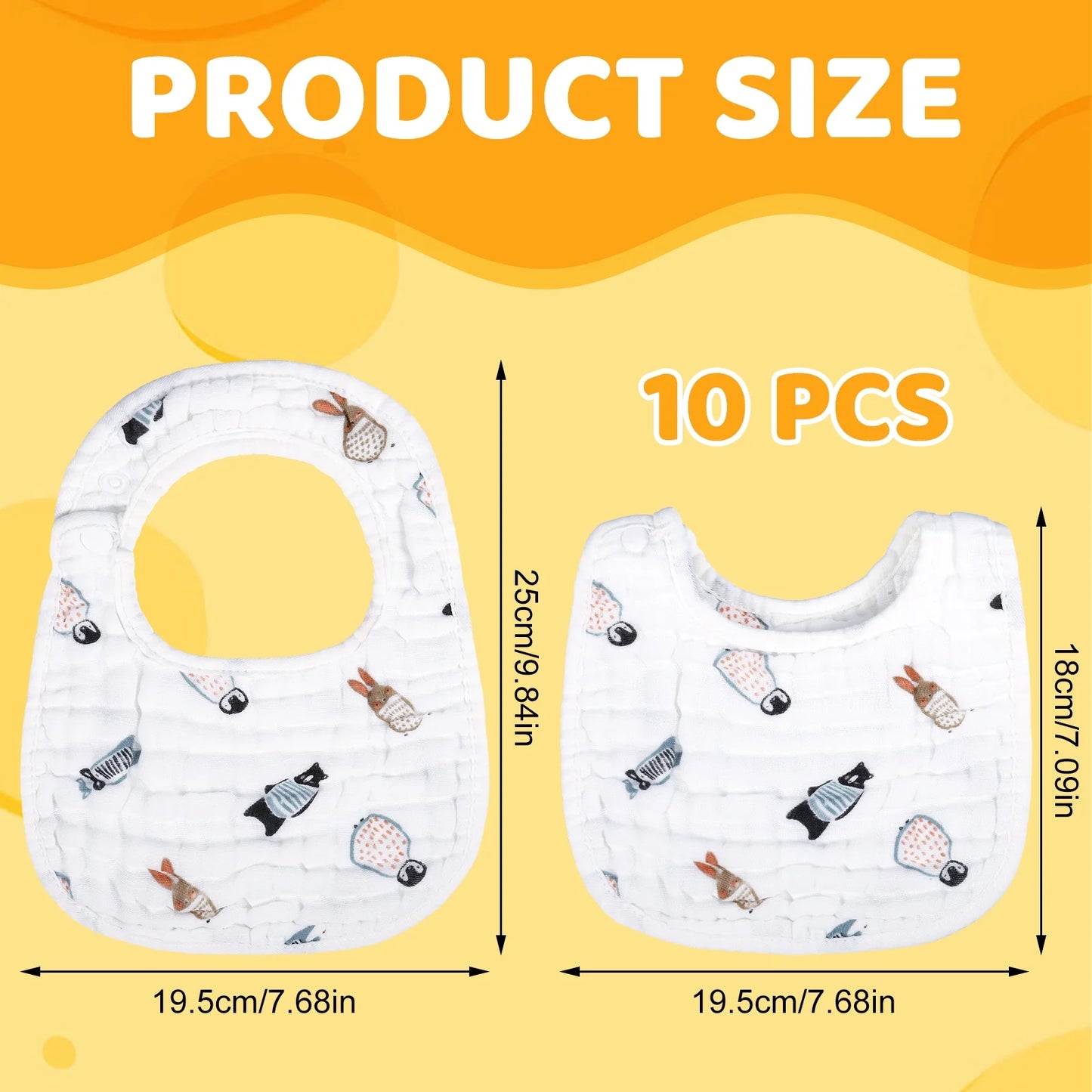 Baby Boy Muslin Cotton Cloth Drool Baby Bibs with Adjustable Snap, 10 Pieces