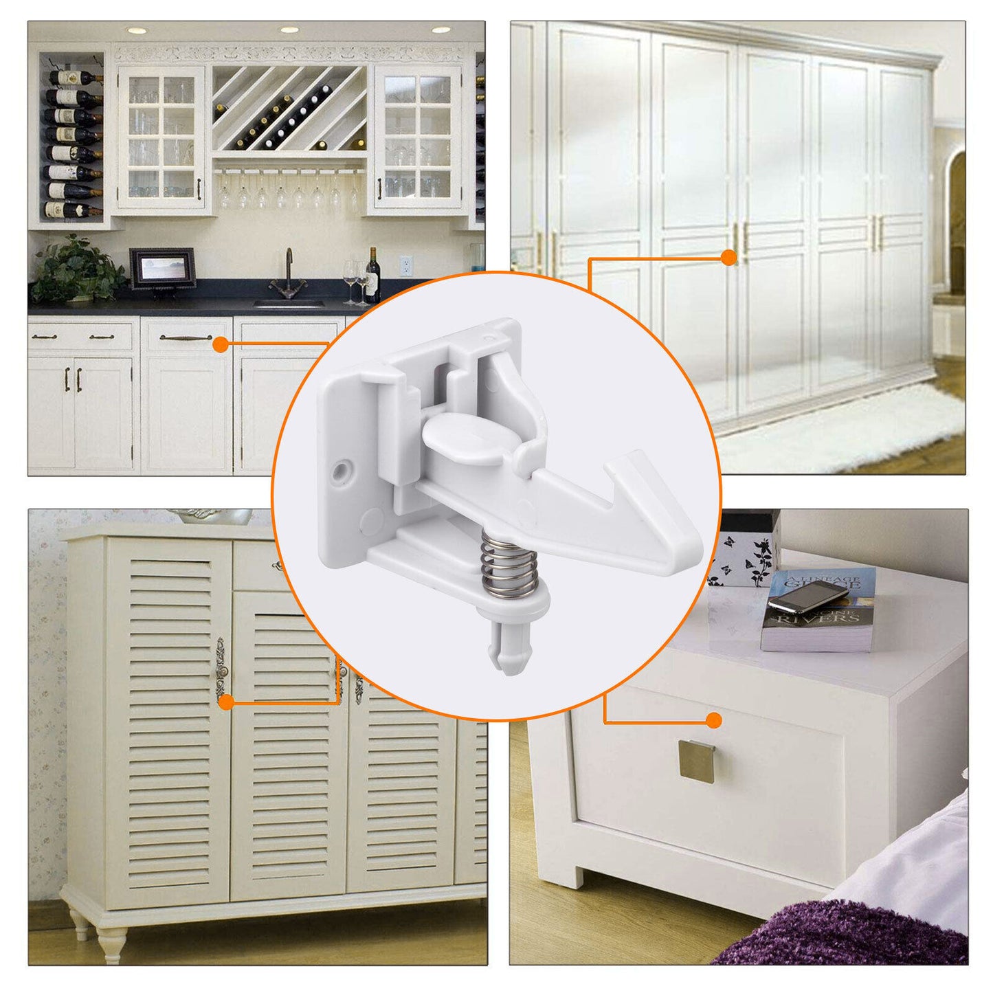 Cabinet Locks Child Safety Latches Baby Proof Lock Drawer Door 10 Pcs White Gift