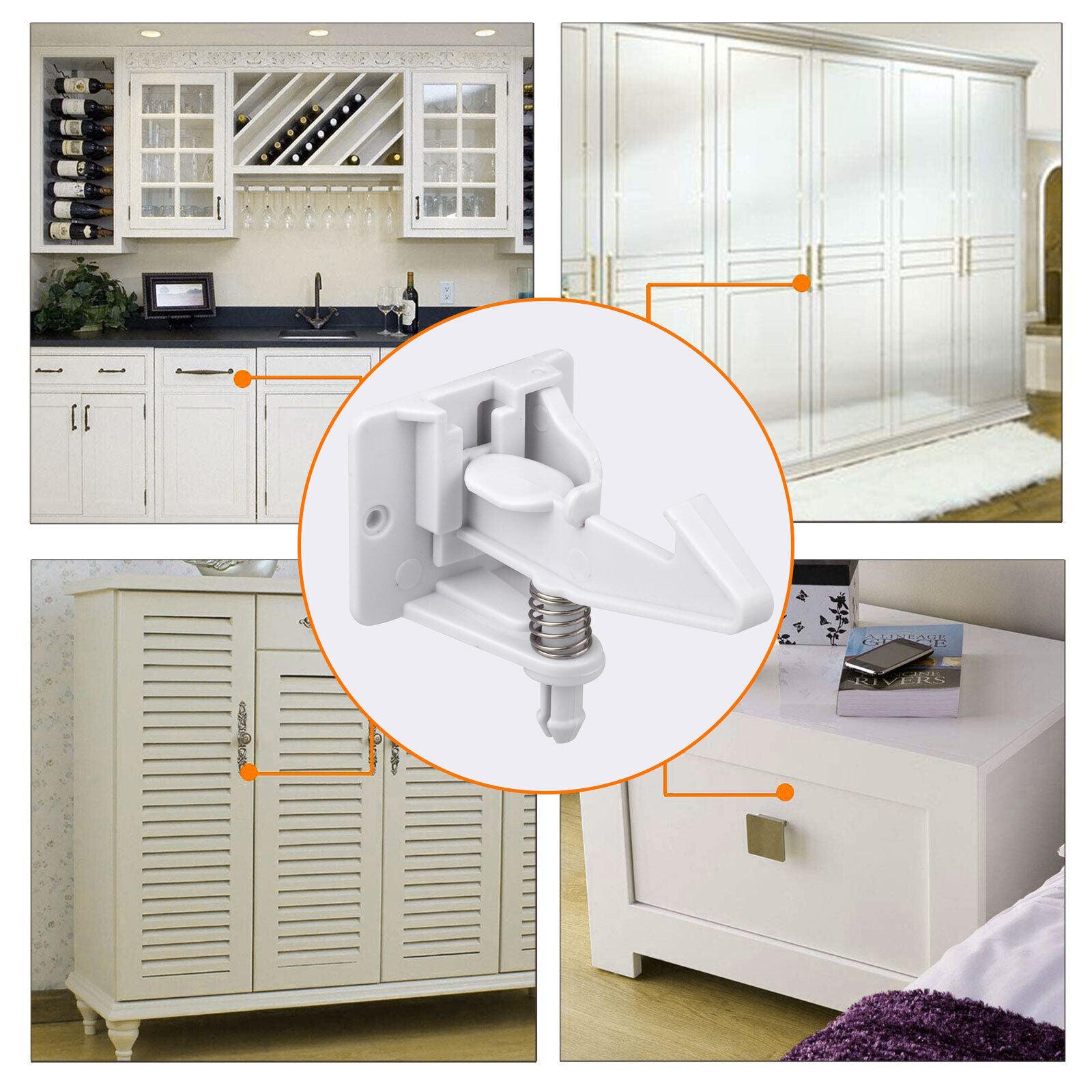 Cabinet Locks Child Safety Latches Baby Proof Lock Drawer Door 10 Pcs White Gift