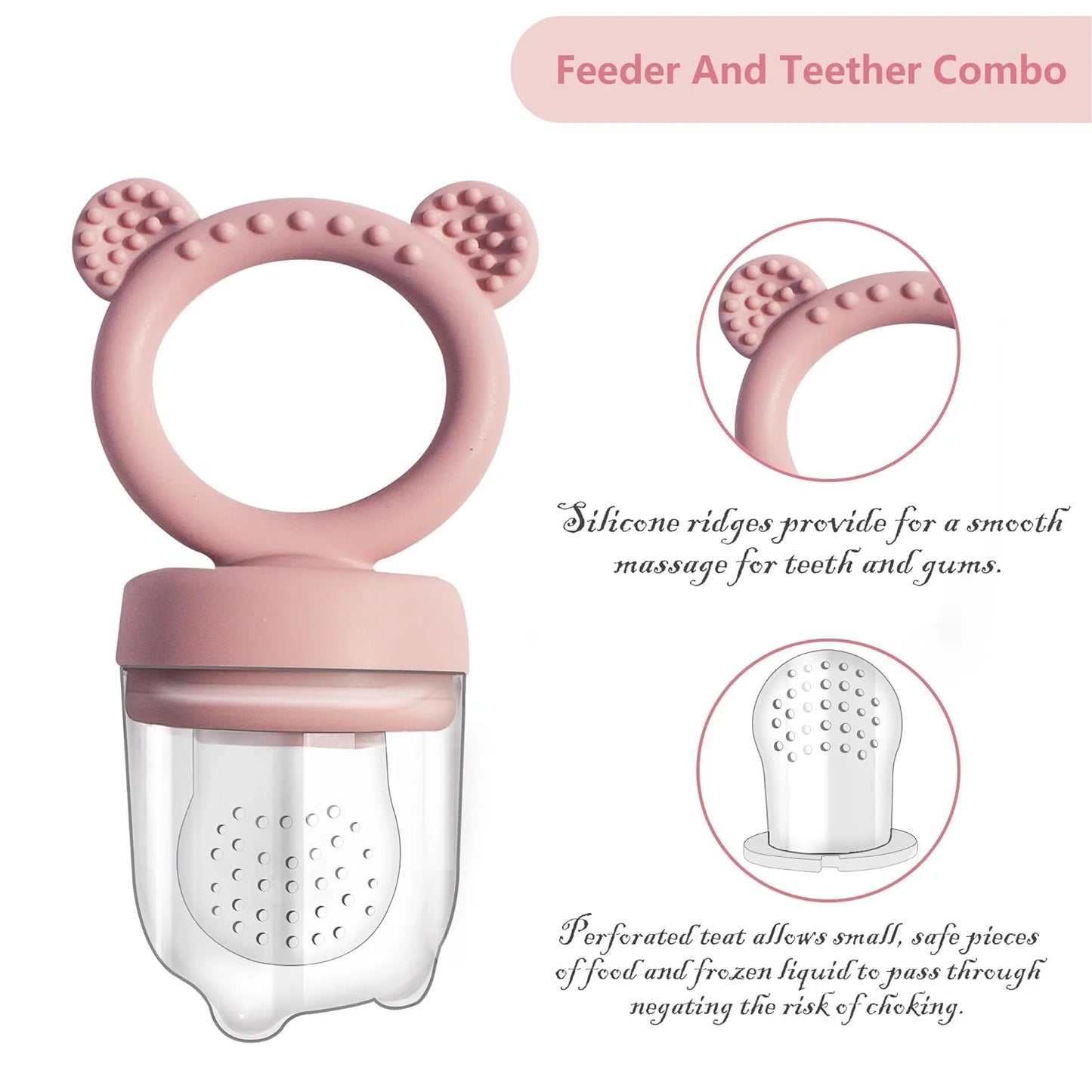 Silicone Baby Fruit Food Feeder Pacifier & Breastmilk Popsicle Freezer Molds, Baby Food Storage Containers Breast Milk Ice Cubes for Baby Teething & Infant Self Feeding, BPA Free (Pink)