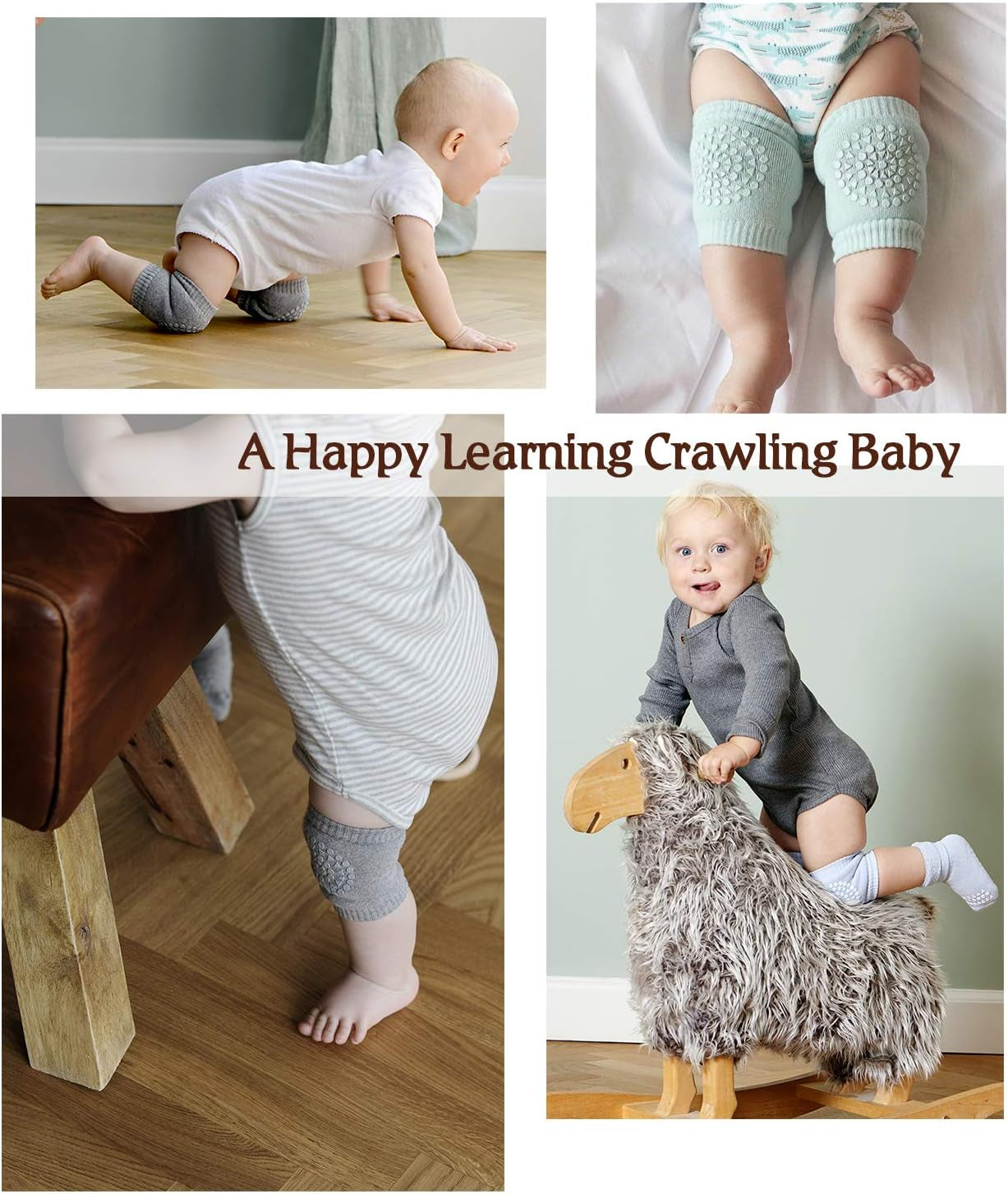 8 Pairs Baby Crawling Anti-Slip Knee Baby Knee Pads for Crawling and Safety Walking anti Slip,Unisex Baby Toddlers Kneepads, 2Light Pink+ 2Dark Grey+ 2Green+ 1Black+ 1Gray
