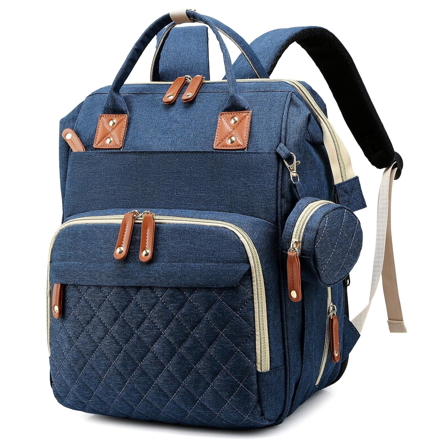 Diaper Bag Backpack with Changing Station Large Capacity Travel Baby Bags for Dad Mom Multifunction Foldable Nappy Bags with Crib/Pacifier Case