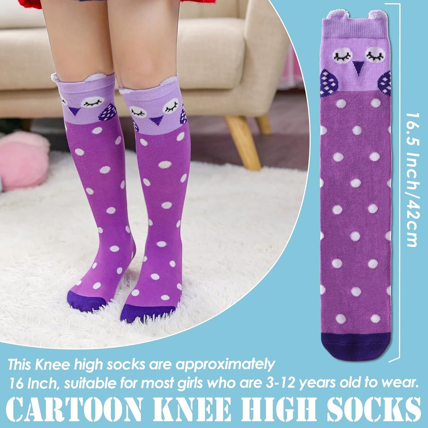 3-12 Year Old Girls Knee High Socks Kids Cute Crazy Funny Animal Pattern Long Boot Socks 6 Pairs