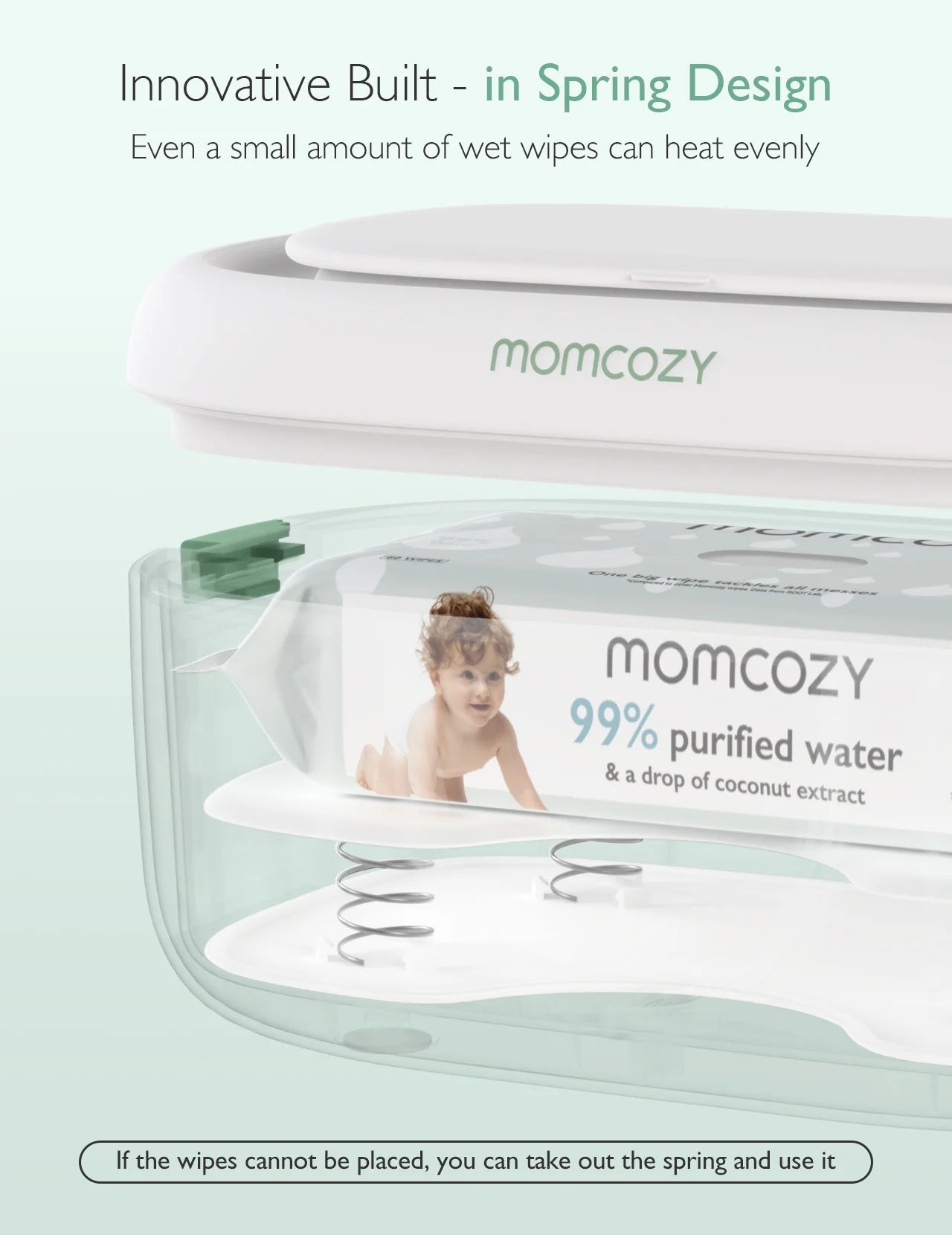 Baby Wipe Warmer with Spring Design, 4 Modes Temperature, Wipe Dispenser with Night Light