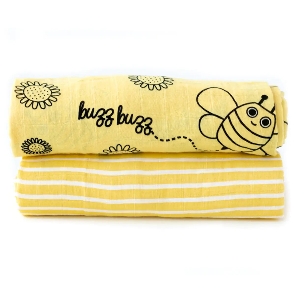 Milk&Moo 2-Pack Muslin Swaddle Blankets – Buzzy Bee Design, 100% Turkish Cotton, 43"x43" | Ultra Soft, OEKO-TEX Certified