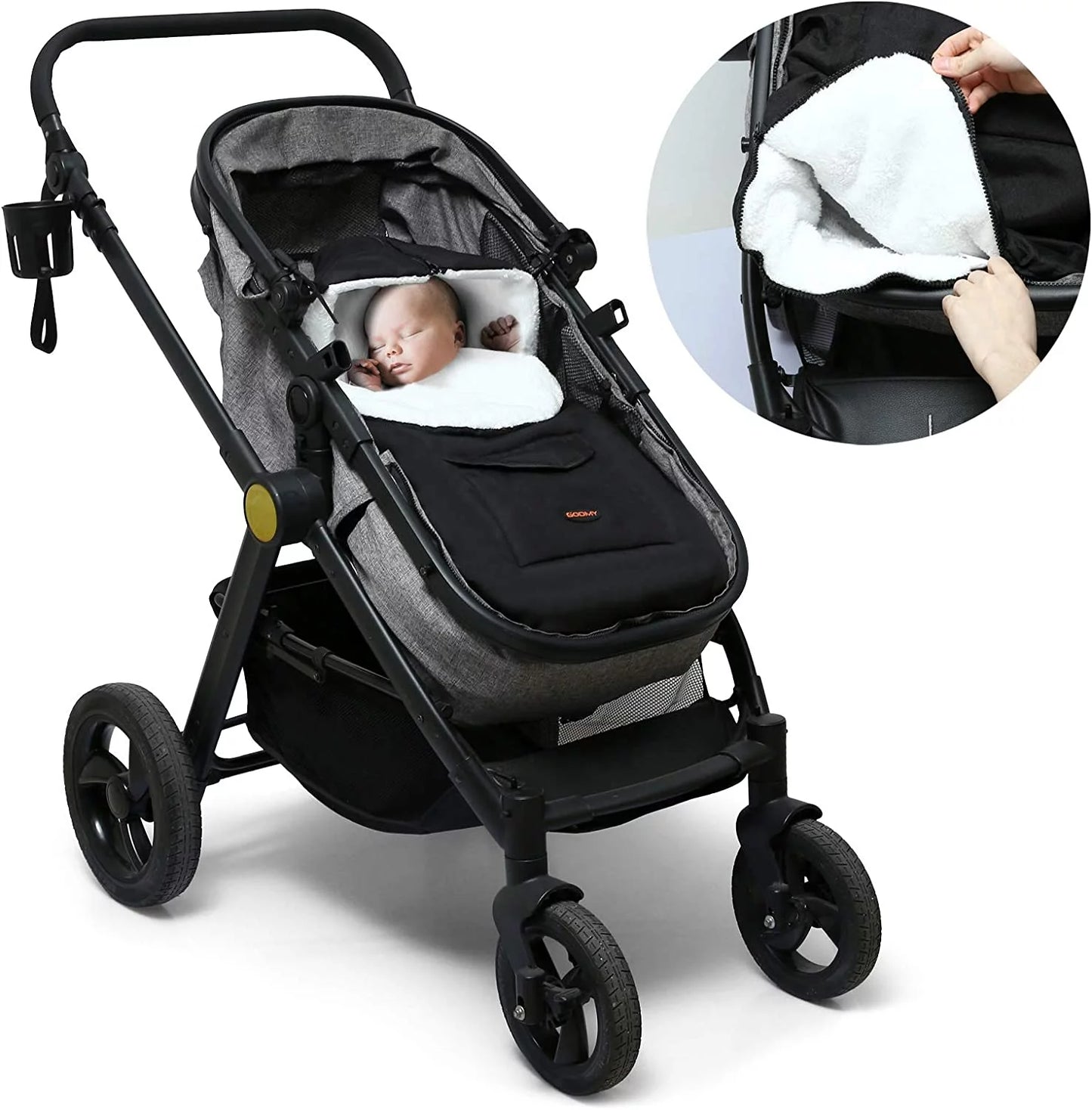 Removable Stroller Sleeping Bag, Cold Weather, Soft Fleece Lined, 18" X 35.4", Toddler Stroller Footmuff, Black