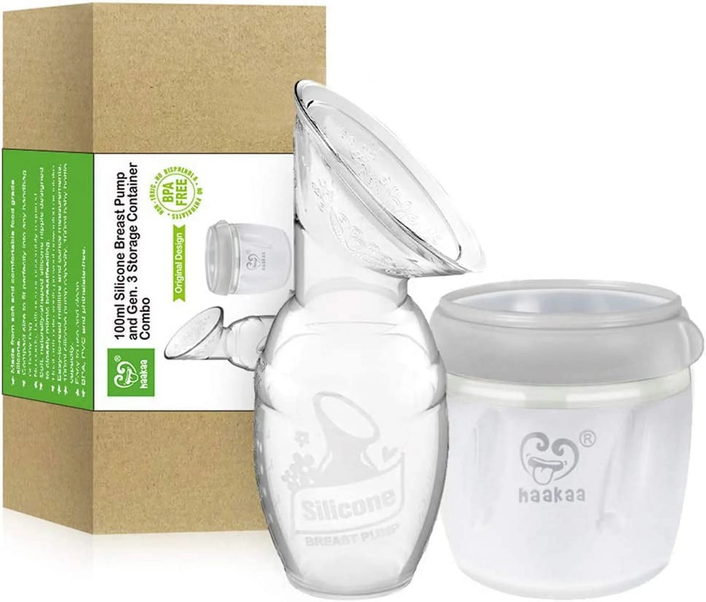 Manual Breast Pump with Storage Milk Bottle for Breastfeeding 100% Food Grade Silicone BPA PVC and Phthalate Free (4Oz/100Ml Pump + 160Ml Storage Milk Bottle)