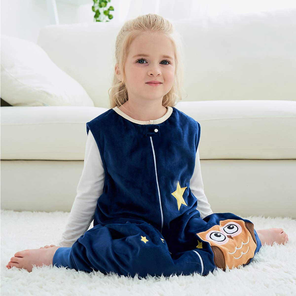 Unisex Baby Sleeping Bag Spring Wearable Blanket with Legs for Toddler, Blue 5-6T