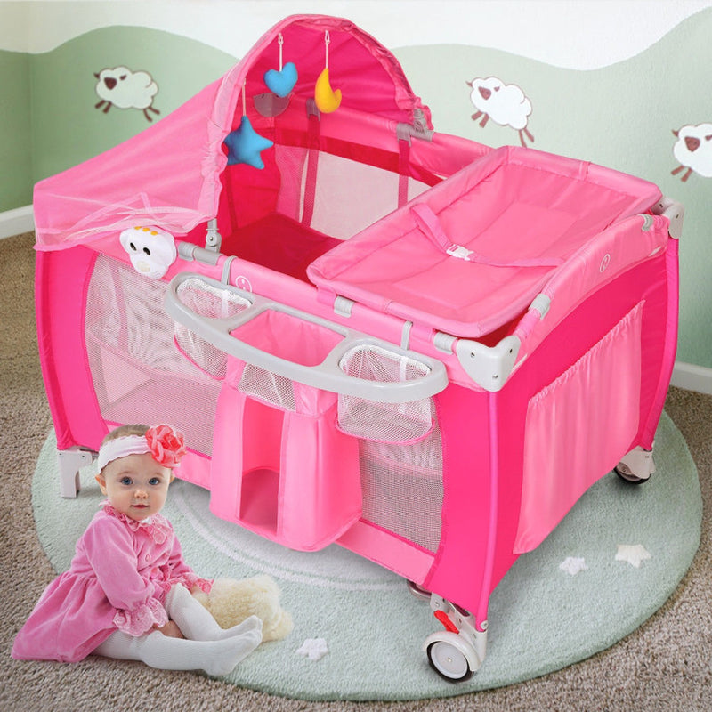 3-In-1 Foldable Baby Crib Playpen with Mosquito Net and Carry Bag