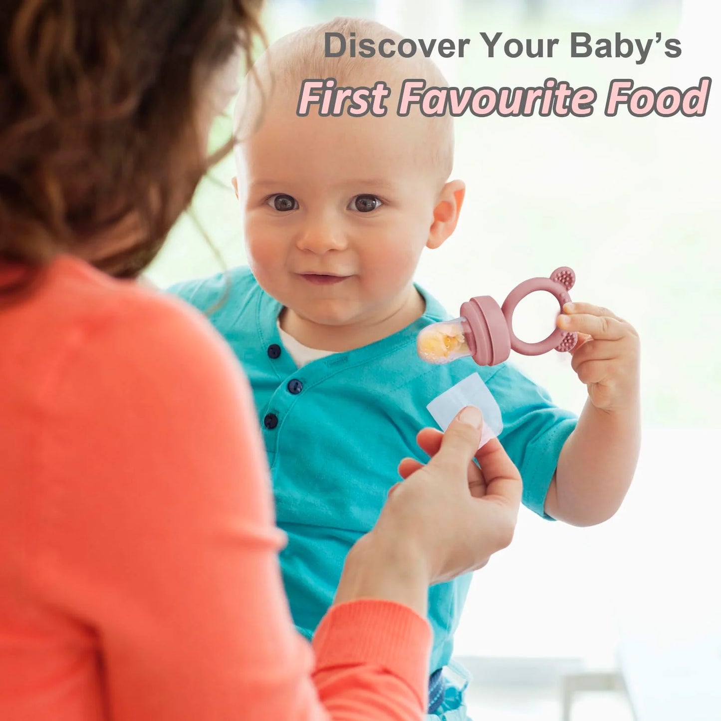 Silicone Baby Fruit Food Feeder Pacifier & Breastmilk Popsicle Freezer Molds, Baby Food Storage Containers Breast Milk Ice Cubes for Baby Teething & Infant Self Feeding, BPA Free (Pink)