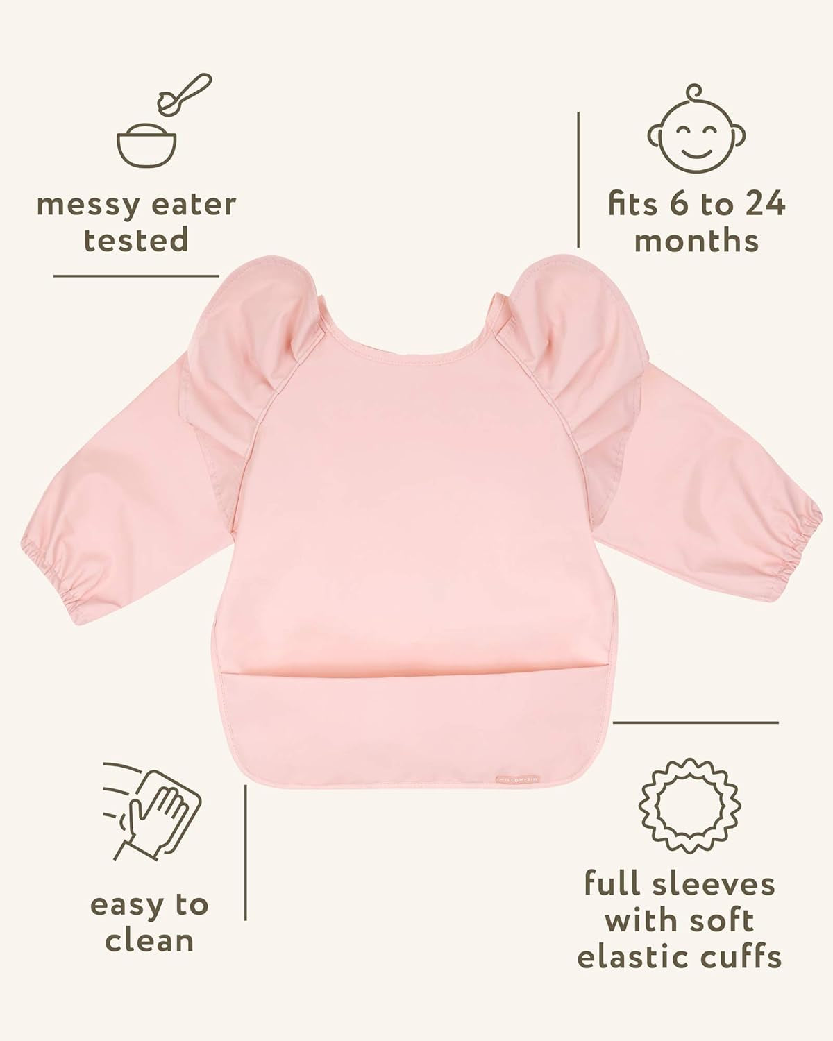 Waterproof Long Sleeve Baby Bibs for Baby Girl, Waterproof Bibs - Wipe Clean, Washable - Long Sleeve Feeding Bibs for Babies & Toddler with Food Catcher - Wearable Baby Smock for Eating…