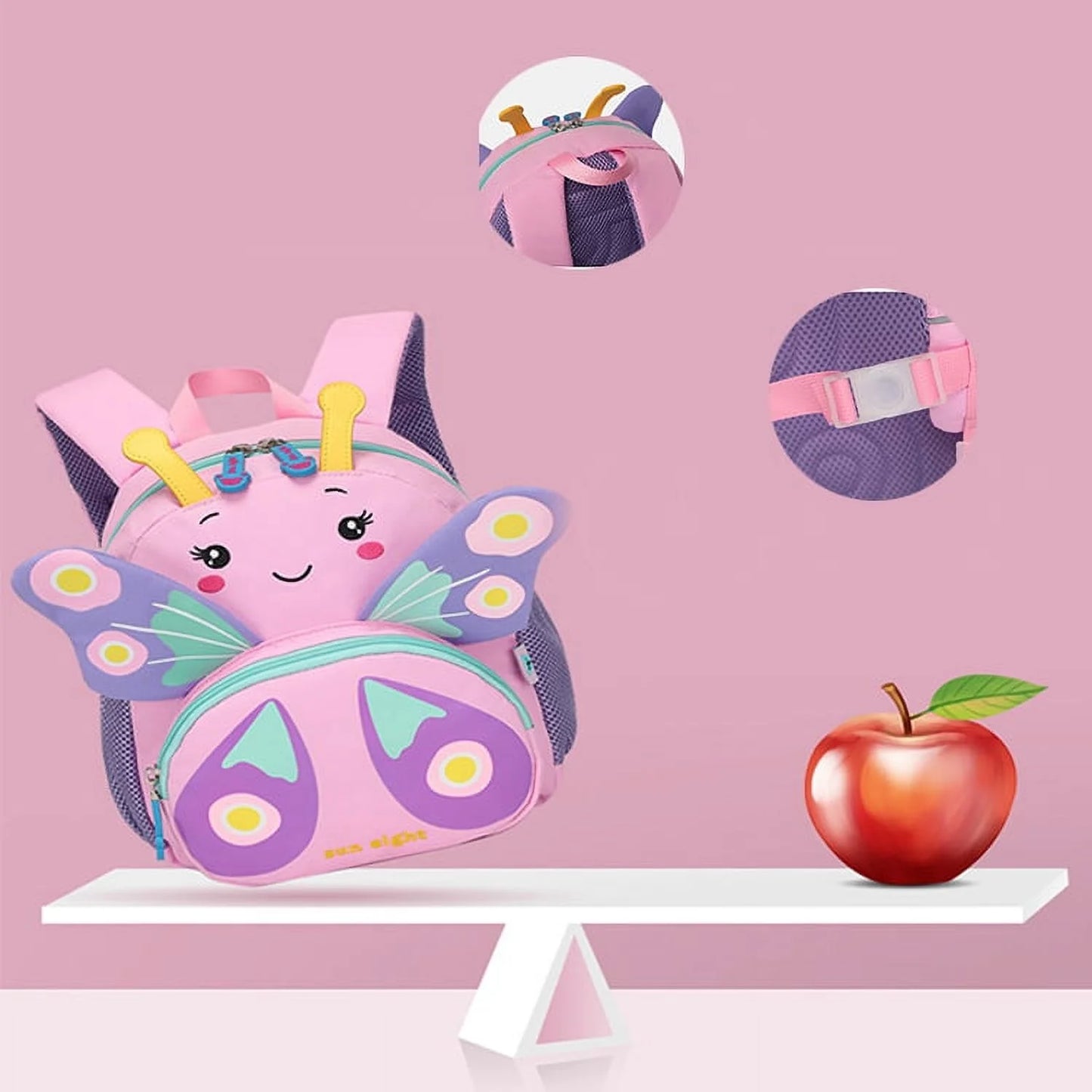 Cute Kids Toddler Backpack Girls Small 3D Cartoon School Bookbags Daycare Nursary Travel Bags (Butterfly-Pink)