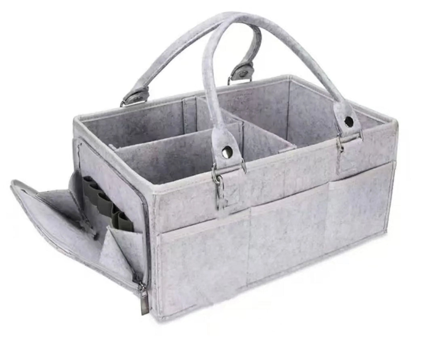 Baby Diaper Caddy Organizer with Handle, Portable Nursery Storage Bin and Car Organizer for Diapers and Baby Wipes, Gray