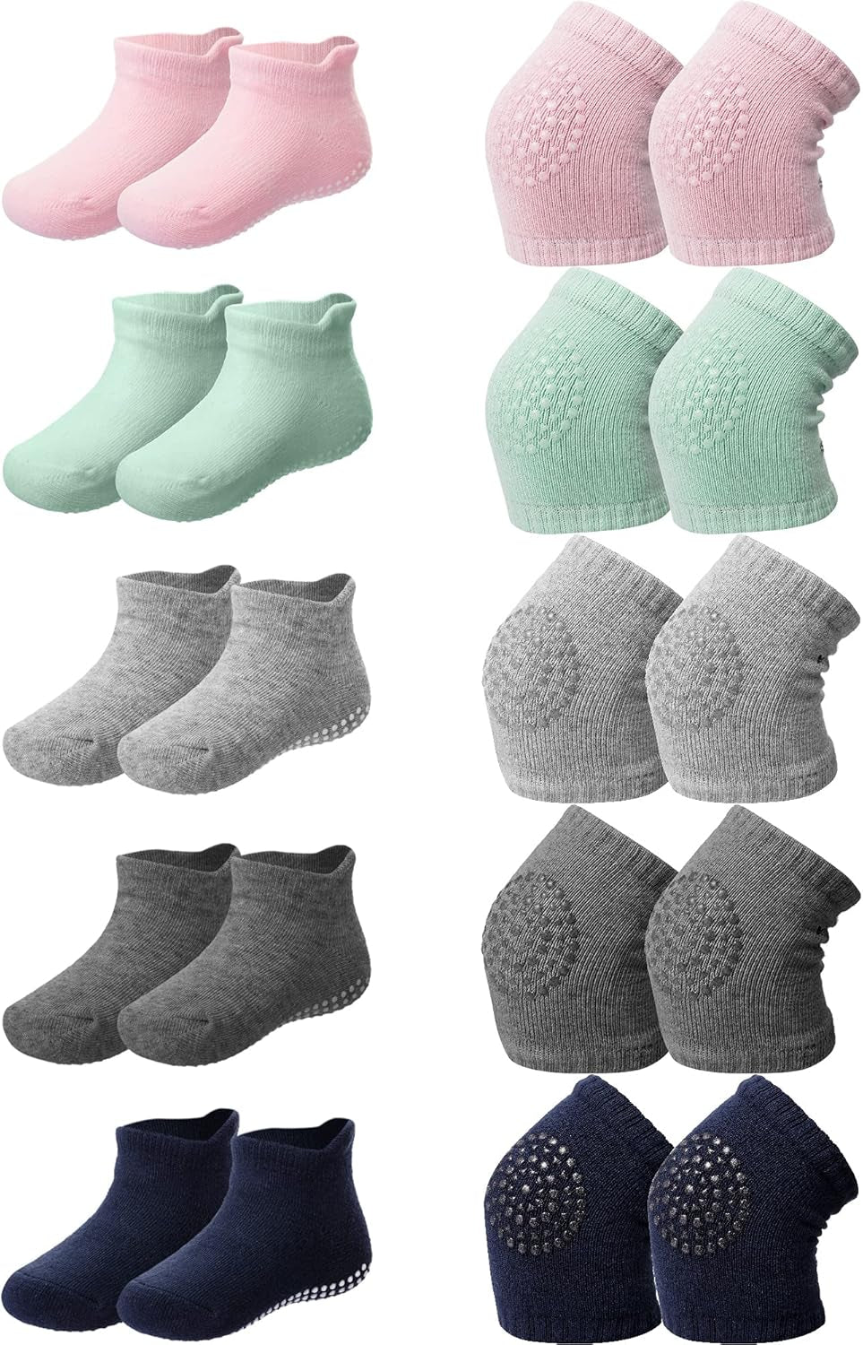10 Pairs Baby Crawling anti Slip Knee Pads and anti Slip Baby Socks Set Unisex Toddler Knee Protectors Non Slip Ankle Socks