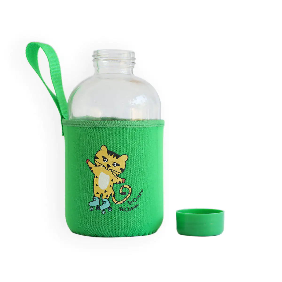 Milk&Moo Kids Glass Water Bottle – 600ml Skater Cheetah with Neoprene Sleeve, BPA-Free Lid | Leakproof, Eco-Friendly