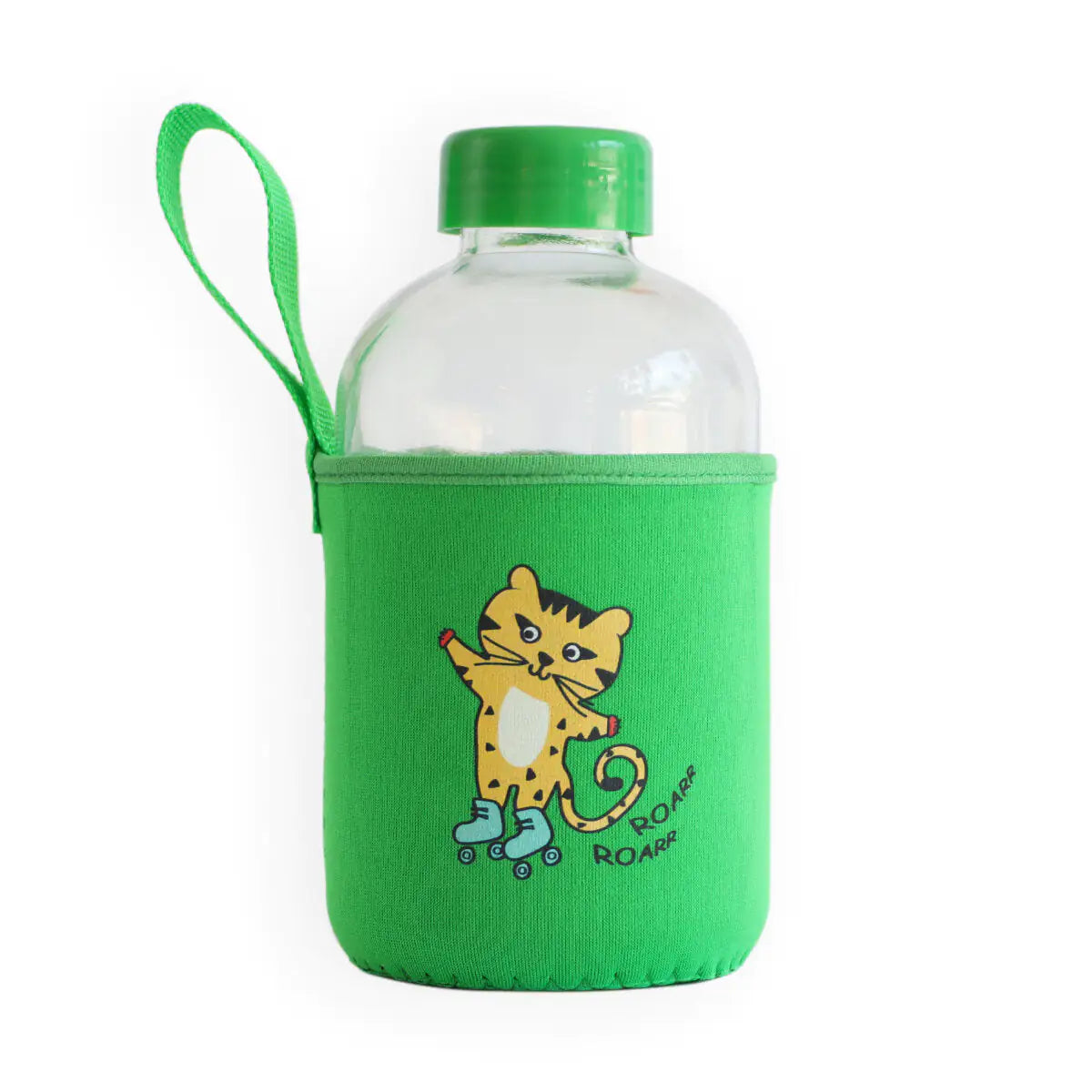 Milk&Moo Kids Glass Water Bottle – 600ml Skater Cheetah with Neoprene Sleeve, BPA-Free Lid | Leakproof, Eco-Friendly