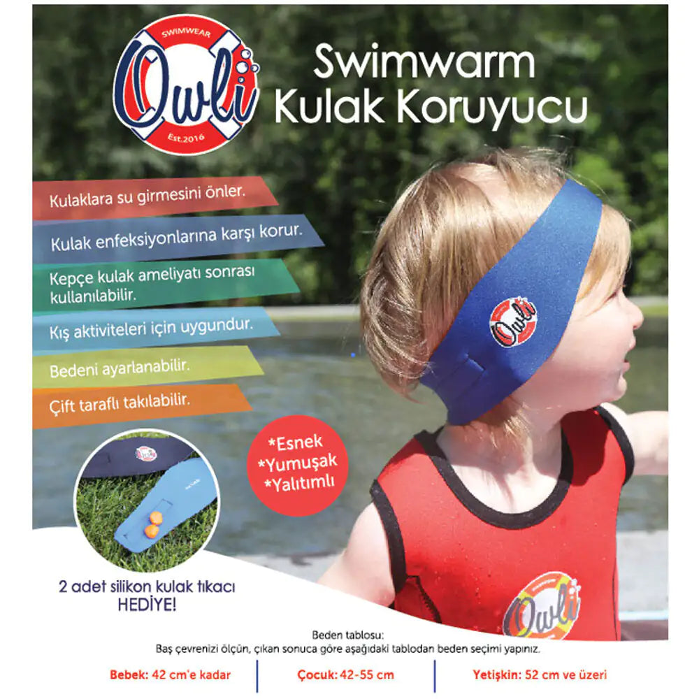 Owli Swimwarm Baby Ear Band – Black | Waterproof Reversible Headband with Silicone Ear Plugs (0-3 Years)