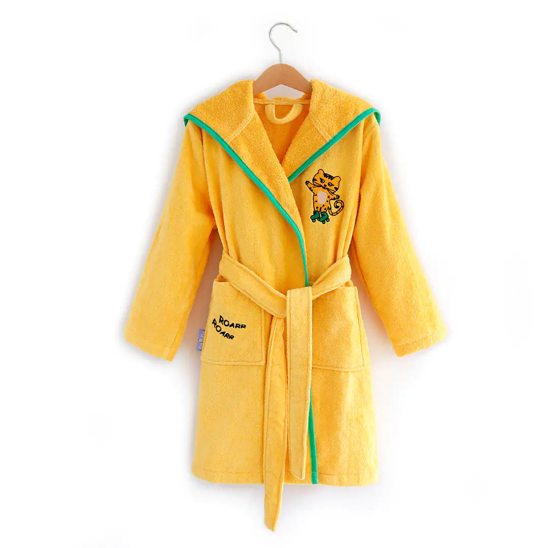 Milk&Moo Skater Cheetah Kids Bathrobe – 100% Turkish Cotton, Hooded Robe for Boys & Girls, Age 5-6