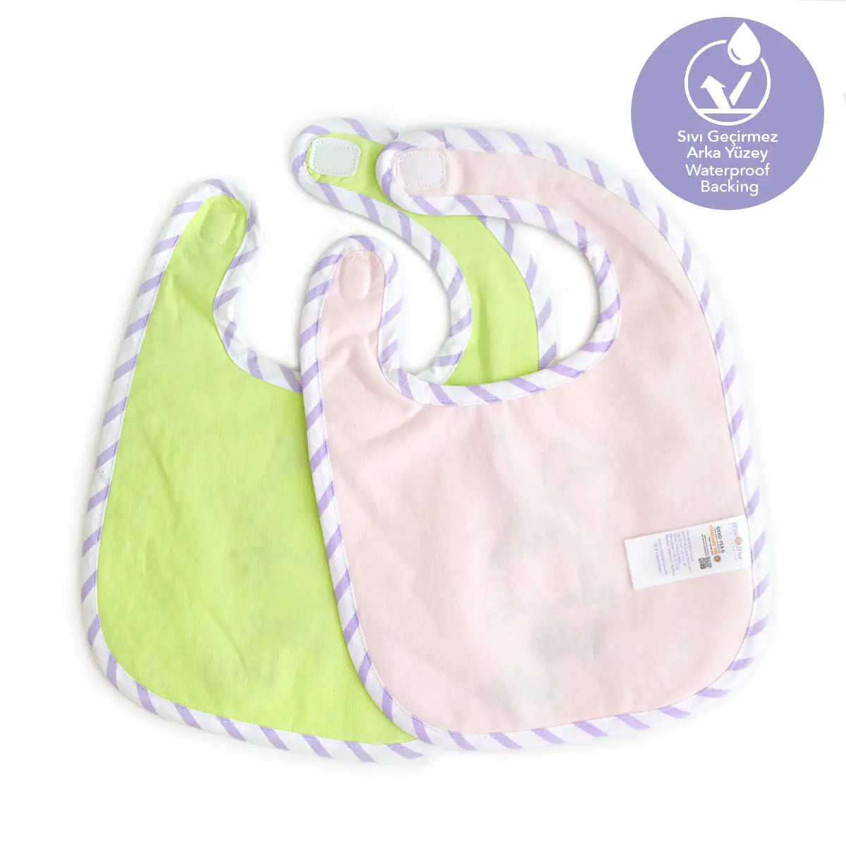 Milk&Moo Towel Bib Set – 2-Pack Baby Bibs with Embroidered Sprat Frog & Pink Chanchin – Waterproof Backing, 100% Cotton, 30x22cm