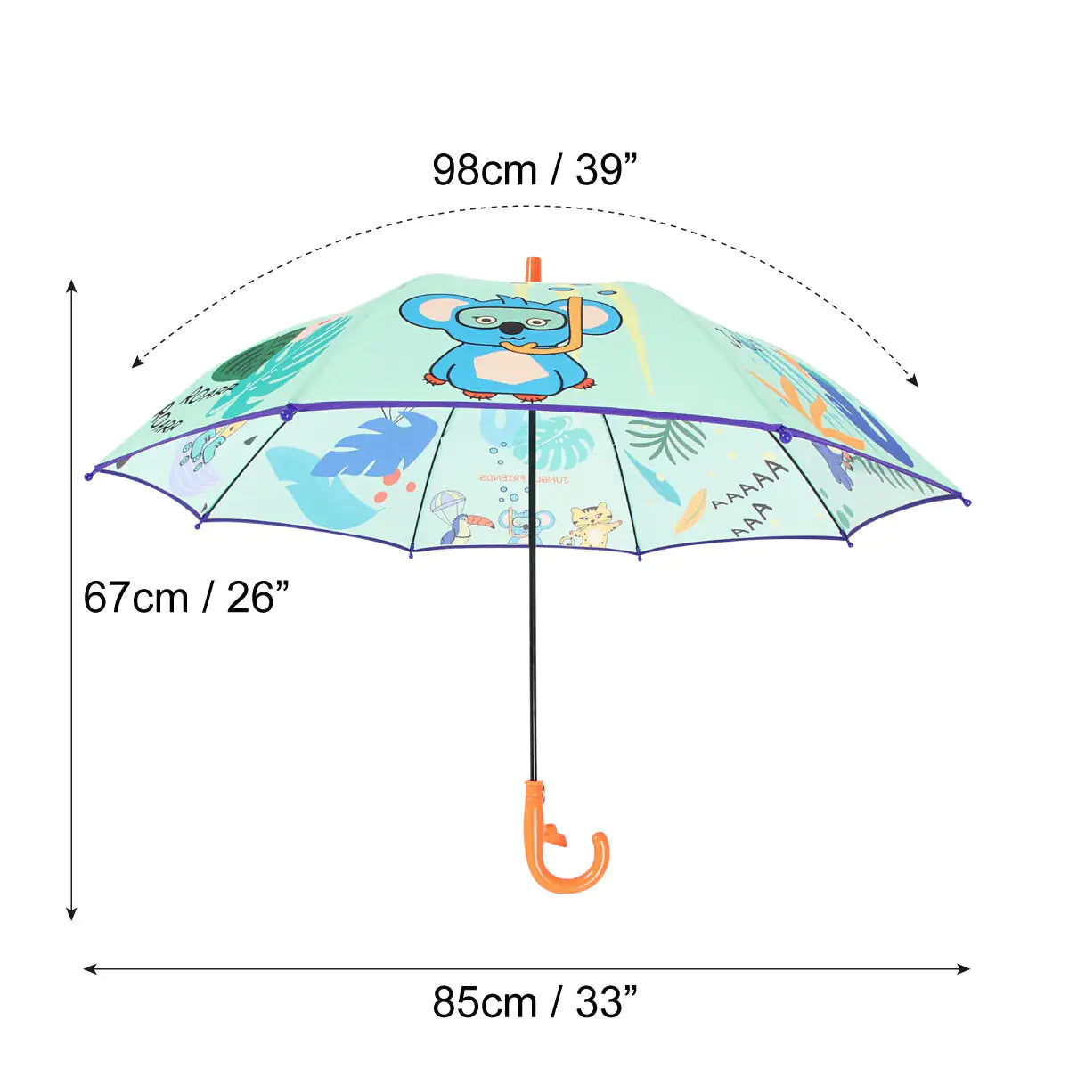 Milk&Moo Jungle Friends Kids Umbrella – Lightweight, Windproof, Manual Open, Unisex Design for Boys & Girls