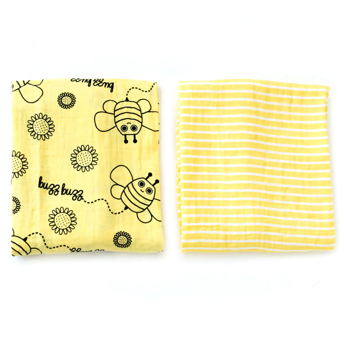 Milk&Moo 2-Pack Muslin Swaddle Blankets – Buzzy Bee Design, 100% Turkish Cotton, 43"x43" | Ultra Soft, OEKO-TEX Certified