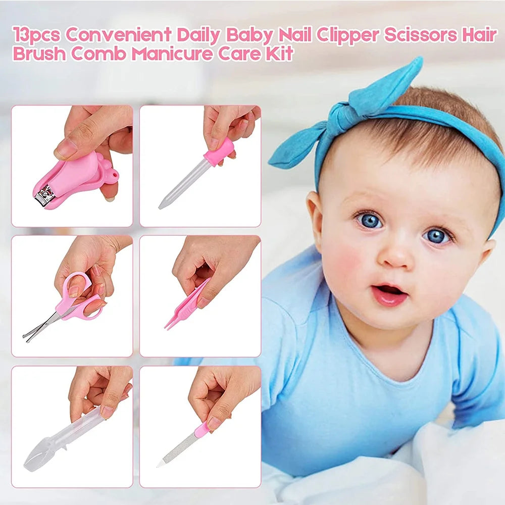 Baby Grooming Kit,13 in 1 Baby Health Care Kit,Newborn Babycare Accessories,Baby Health Care Set Portable Baby Care Kit,Safety Cutter Baby Nail Kit for Nursing Baby Heath and Grooming (Pink)