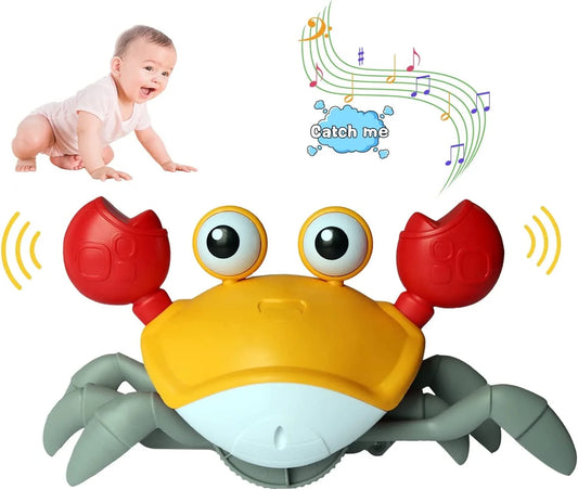 Crawling Crab Baby Toy, Tummy Time Gifts for Newborn Babies 3-12 Month, Light-Up Walking Dancing Moving Crab with Music, Rechargeable Sensory Toy
