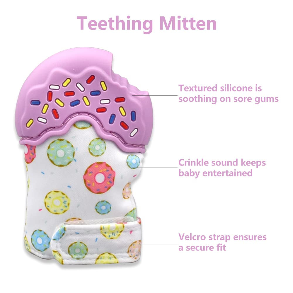 Baby Teethers Mittens Set, Teething Mitts(2Pack) with Teething Toy(4Pack), BPA Free Teethers for Babies 0-6 Months, Freezer Safe Slicone Baby Teething Toys for Babies 6-12 Months Newborn Gift