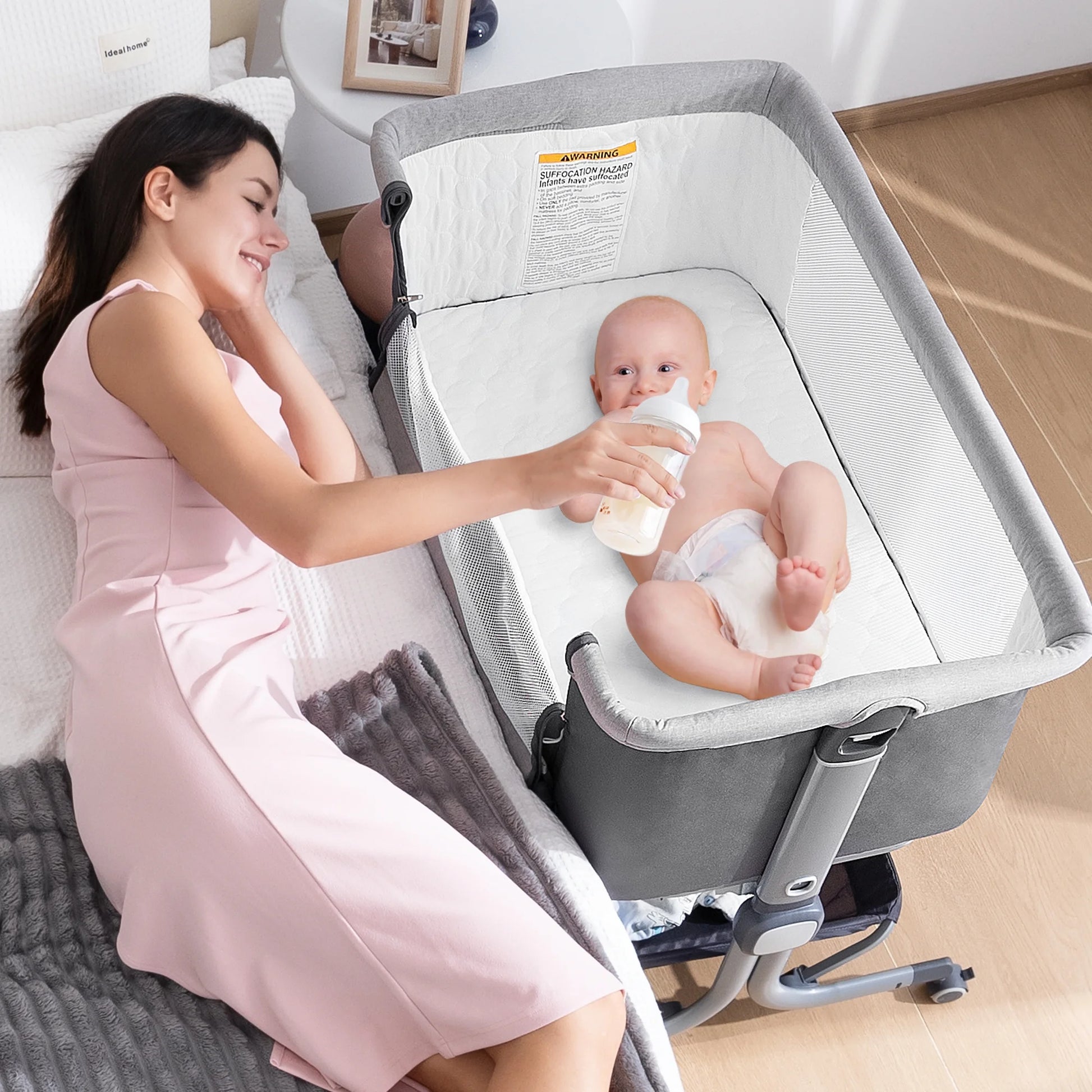 Portable Baby Bedside Sleeper Bassinet with Waterproof Mattress Pad for Infant Newborn up to 12 Month