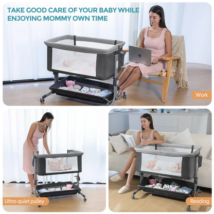 Portable Baby Bedside Sleeper Bassinet with Waterproof Mattress Pad for Infant Newborn up to 12 Month