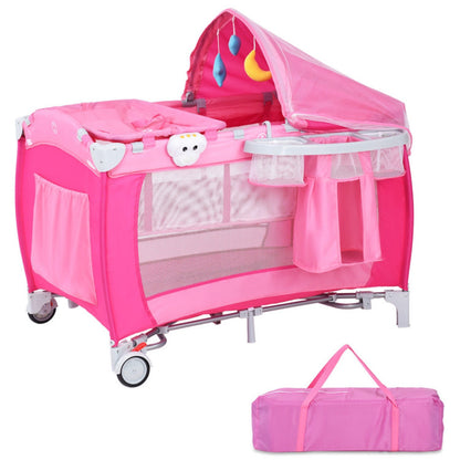 3-In-1 Foldable Baby Crib Playpen with Mosquito Net and Carry Bag