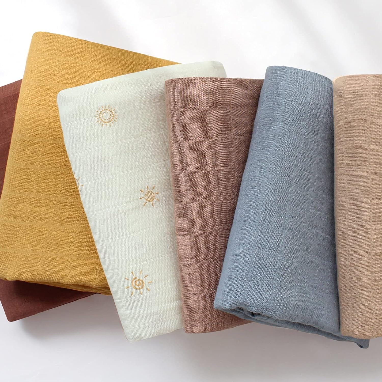 Baby Swaddle Blankets, Muslin Swaddle Blankets Boys Girls Swaddling Wrap Receiving Blanket Neutral for Newborn, Organic Cotton, Large 47 X 47 Inches, Sunshine Print & Solid Color