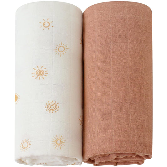 Baby Swaddle Blankets, Muslin Swaddle Blankets Boys Girls Swaddling Wrap Receiving Blanket Neutral for Newborn, Organic Cotton, Large 47 X 47 Inches, Sunshine Print & Solid Color