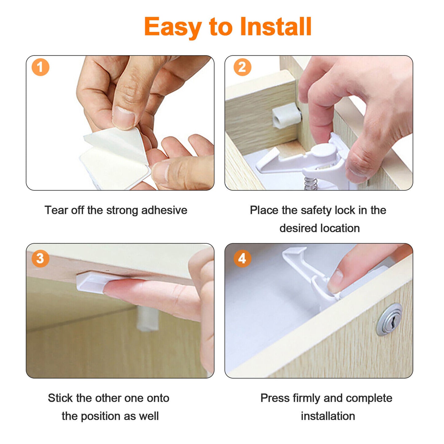 Cabinet Locks Child Safety Latches Baby Proof Lock Drawer Door 10 Pcs White Gift