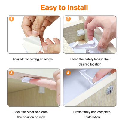 Cabinet Locks Child Safety Latches Baby Proof Lock Drawer Door 10 Pcs White Gift