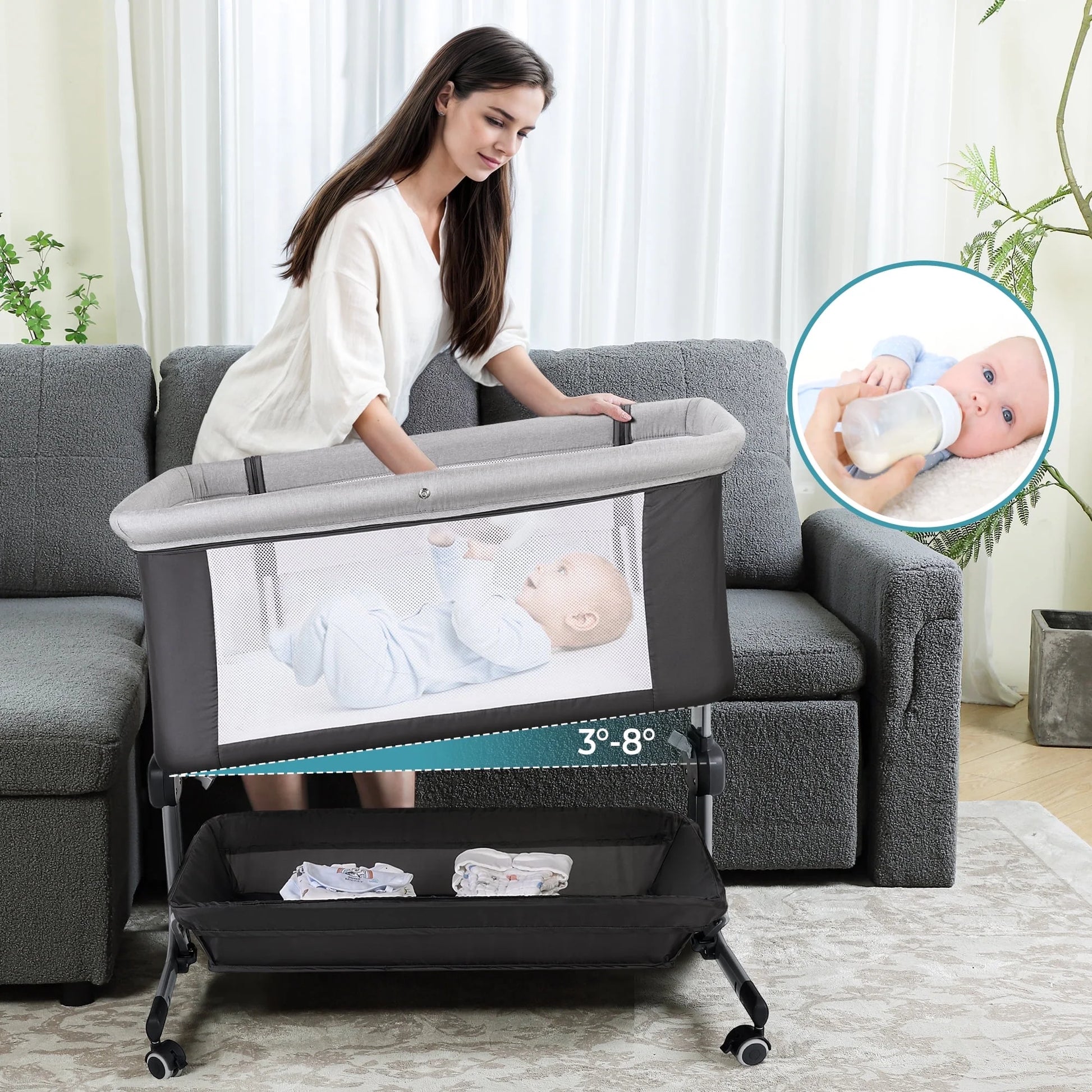 Portable Baby Bedside Sleeper Bassinet with Waterproof Mattress Pad for Infant Newborn up to 12 Month