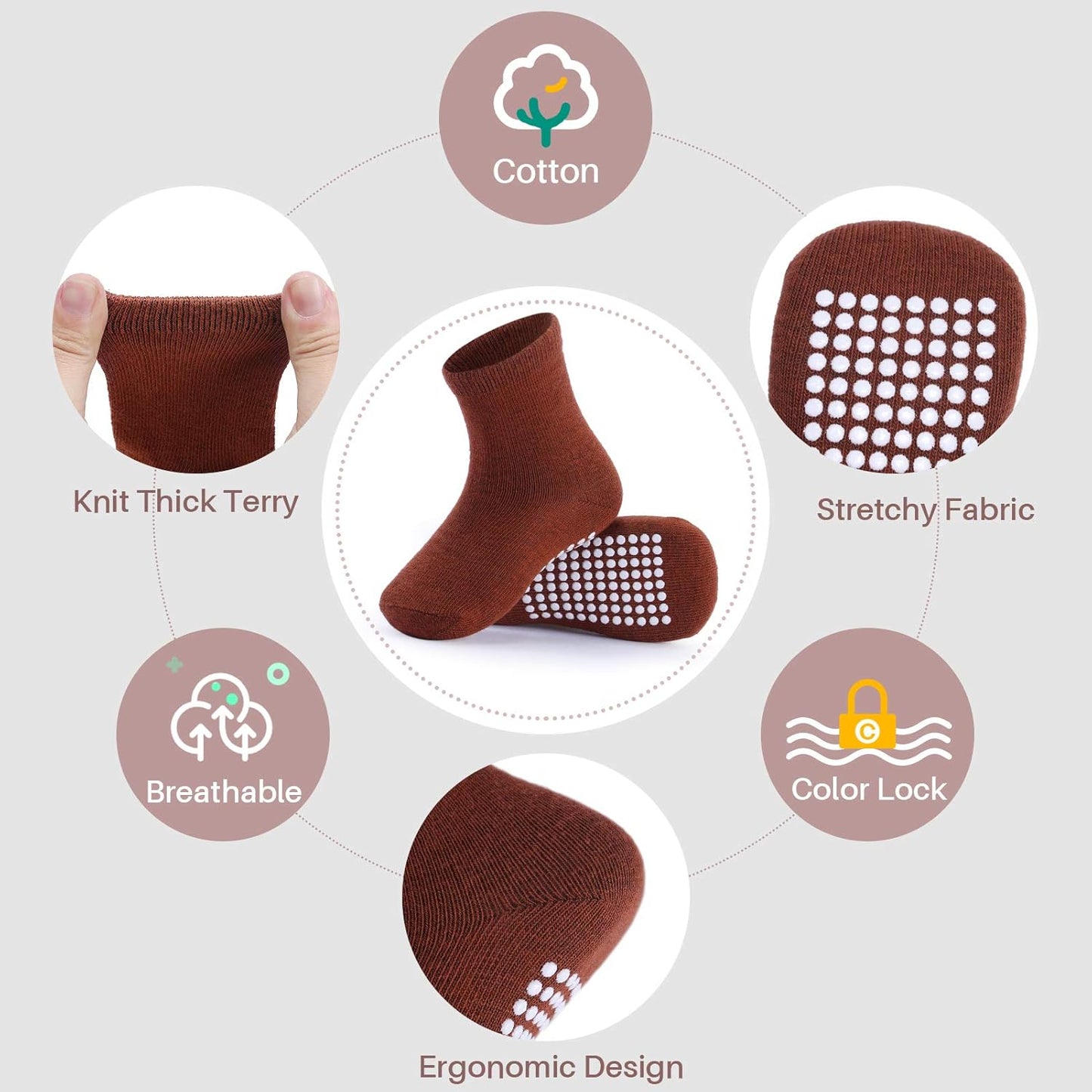12 Pack Baby Toddler Socks Non Slip Grip Cotton Crew Socks for Boys Girls Infants Kids