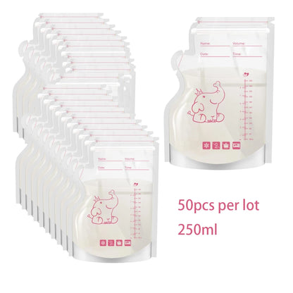 50Pcs Breast Milk Storage Bags Pre Sterilized Leak Proof BPA Free Pouches Disposable Breastmilk Storage Pumping Freezing Elephan