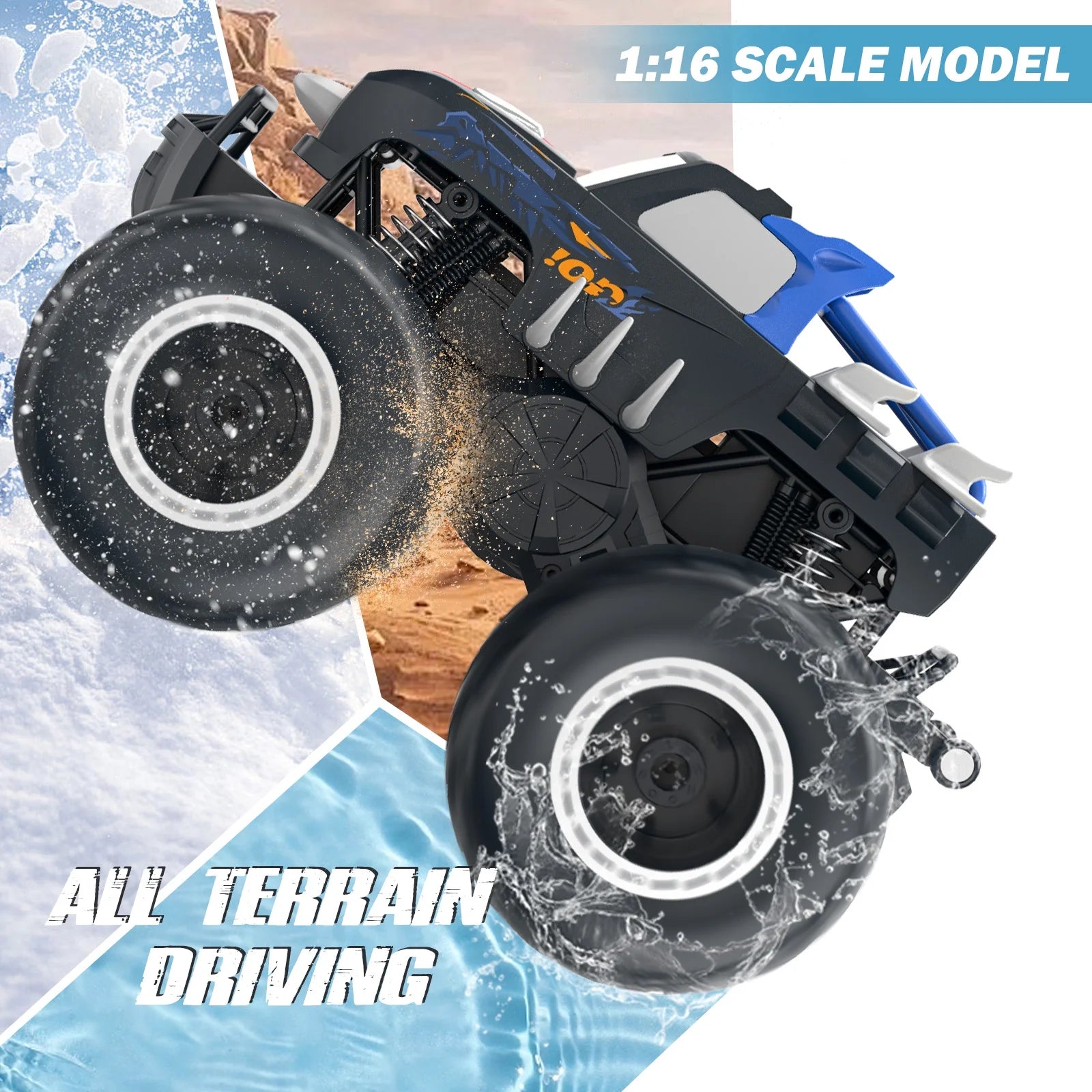 1:16 Remote Control Cars , Waterproof 4WD RC Monster Truck Toys Gifts for Kids Adults