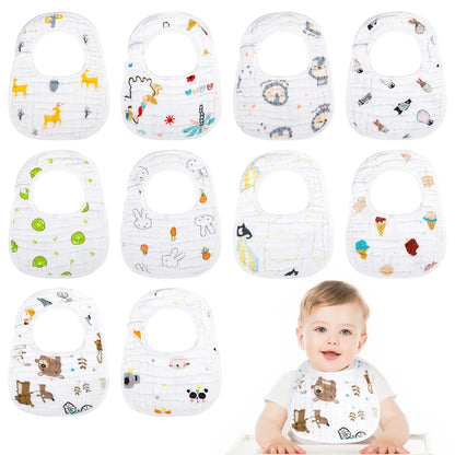 Baby Boy Muslin Cotton Cloth Drool Baby Bibs with Adjustable Snap, 10 Pieces