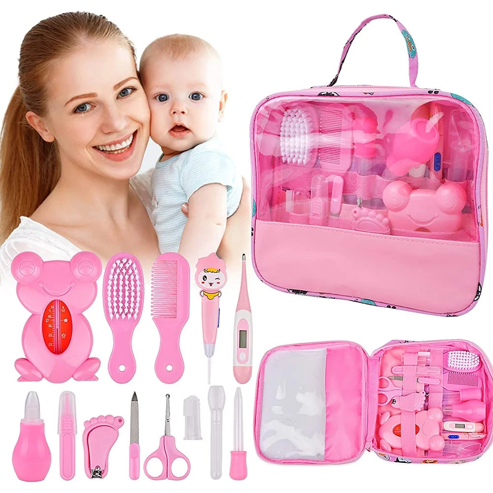 Baby Grooming Kit,13 in 1 Baby Health Care Kit,Newborn Babycare Accessories,Baby Health Care Set Portable Baby Care Kit,Safety Cutter Baby Nail Kit for Nursing Baby Heath and Grooming (Pink)