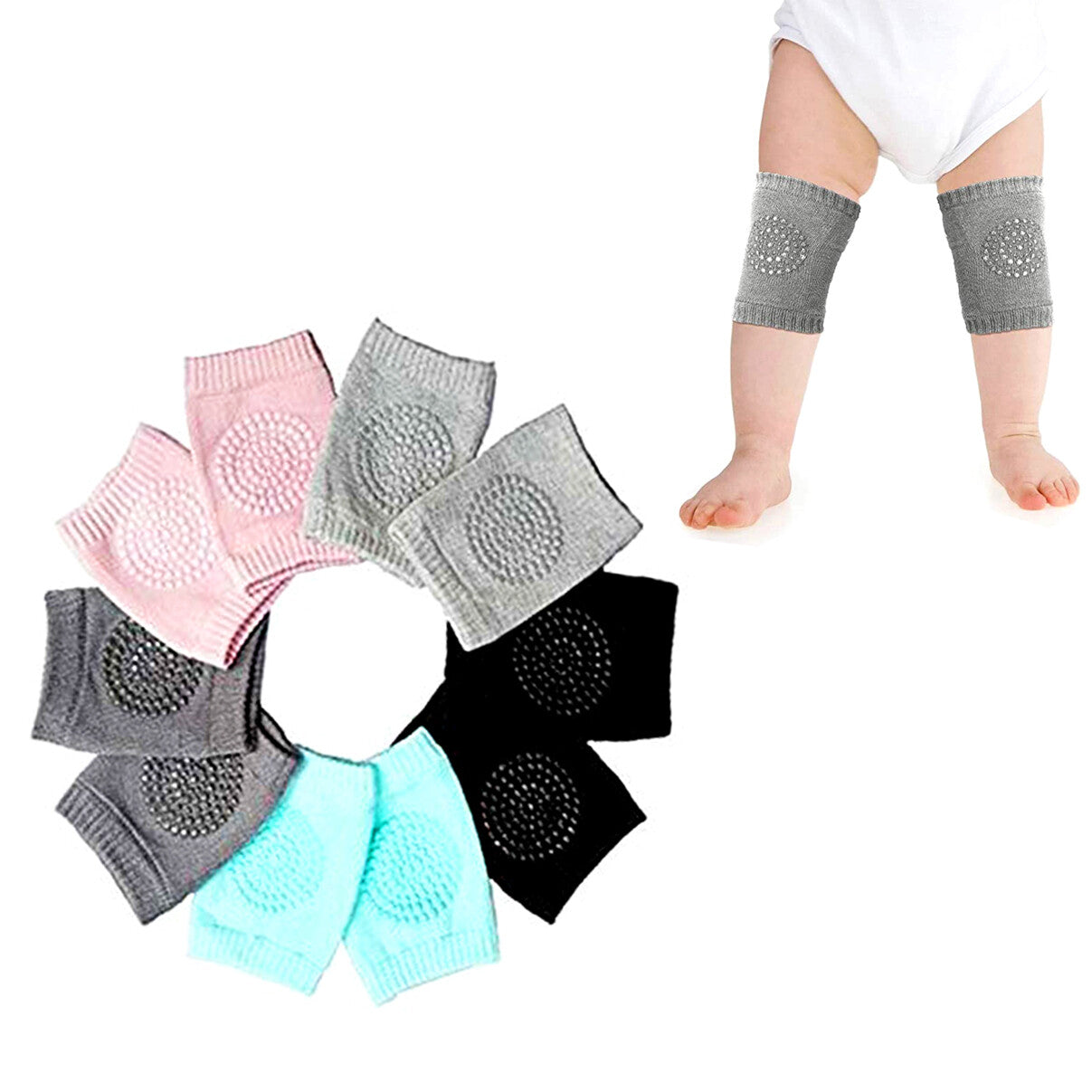5 Pairs Crawling Knee Pads Safety Anti-Slip Walking Leg Elbow Protector for Baby