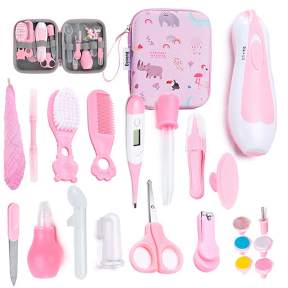 Baby Brush and Comb Grooming Kit, 21 in 1 Safety Newborn Nursery Care Set with Electric Nail Trimmer - Pink