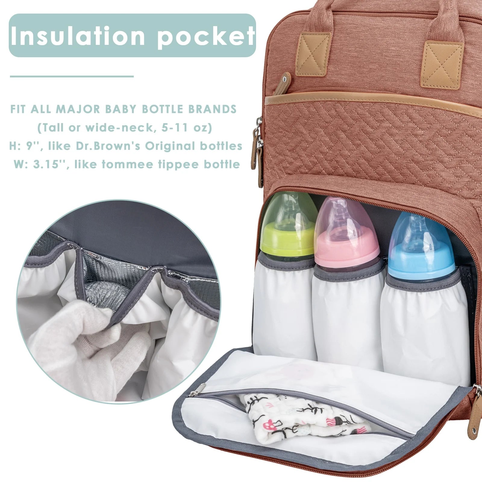 Baby Diaper Bag with Changing Pad,  Large Capacity Travel Backpack with Insulated Milk Bottle Pocket, Pink