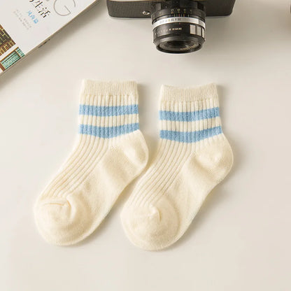Cotton Children Socks Kids Socks Stripe Boys Girls White School Socks Sport Basketball Athletic Meias Coloured 2 Stripes 1-8 Y