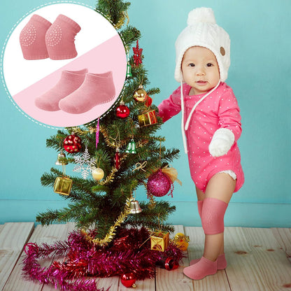 10 Pairs Baby Crawling anti Slip Knee Pads and anti Slip Baby Socks Set Unisex Toddler Knee Protectors Non Slip Ankle Socks