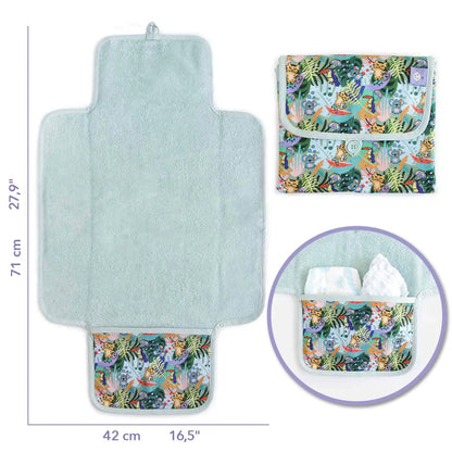 Milk&Moo Jungle Friends Portable Diaper Changing Pad – Waterproof, Foldable, 100% Turkish Cotton | Baby Travel Mat with Storage Pocket