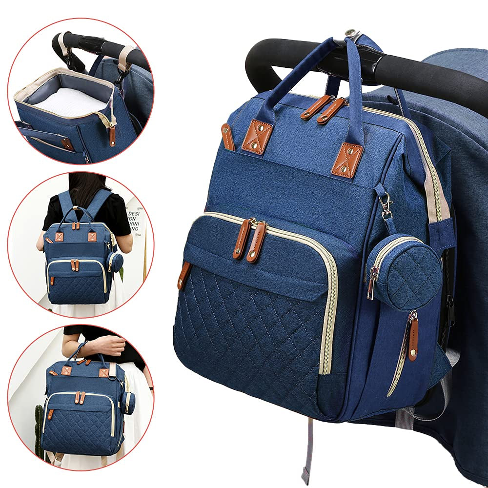 Diaper Bag Backpack with Changing Station Large Capacity Travel Baby Bags for Dad Mom Multifunction Foldable Nappy Bags with Crib/Pacifier Case