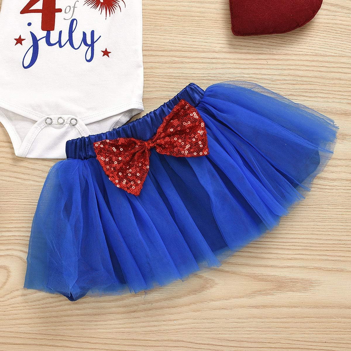 1St 4Th of July Baby Girls 3Pcs Outfits Set Stars Print Independence Day Romper Bodysuit Tutu Dress Headwear Shoes (0-3 Months, My First 4Th of July-4Pcs Tutu Set)